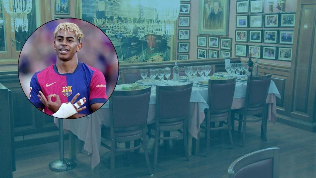 Fotomontaje de Lamine Yamal sobre una imagen del restaurante Salamanca de Barcelona