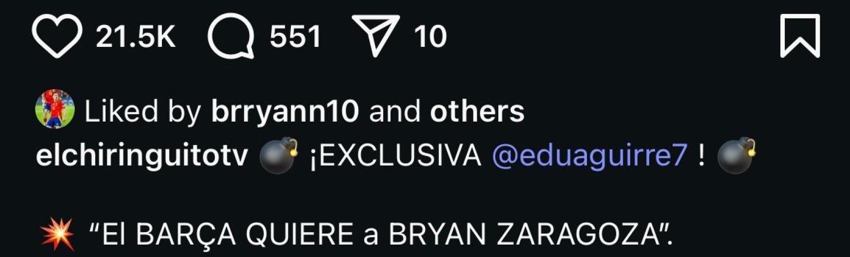 Bryan Zaragoza manda un guiño al Barça a través de Instagram