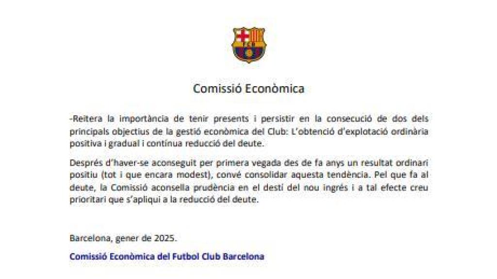 El comunicado de enero de la Comisión Económica del Barça sobre la venta del PSL (5)