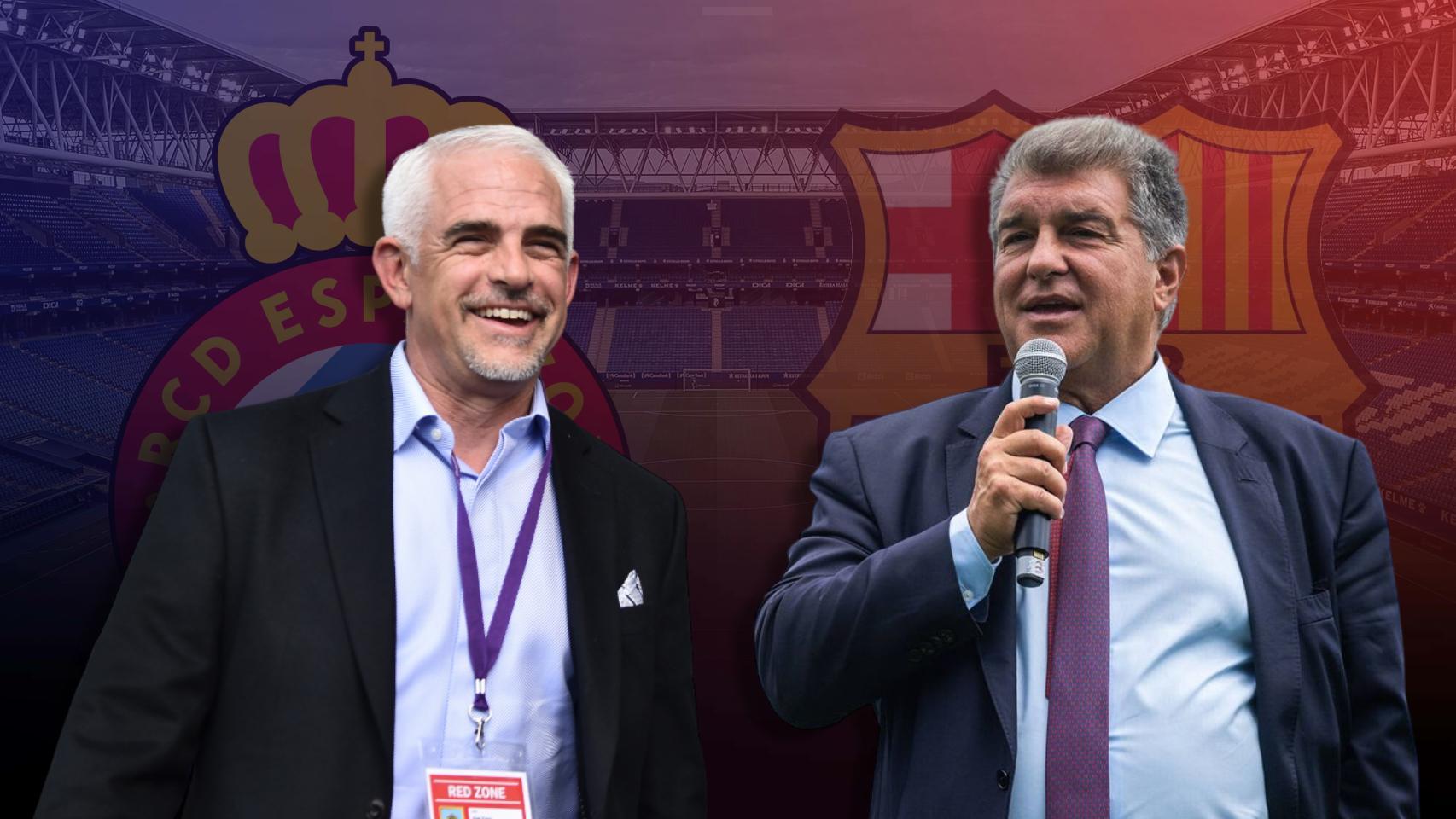 Alan Pace, propietario del Espanyol, en un fotomontaje con Joan Laporta, presidente del Barça