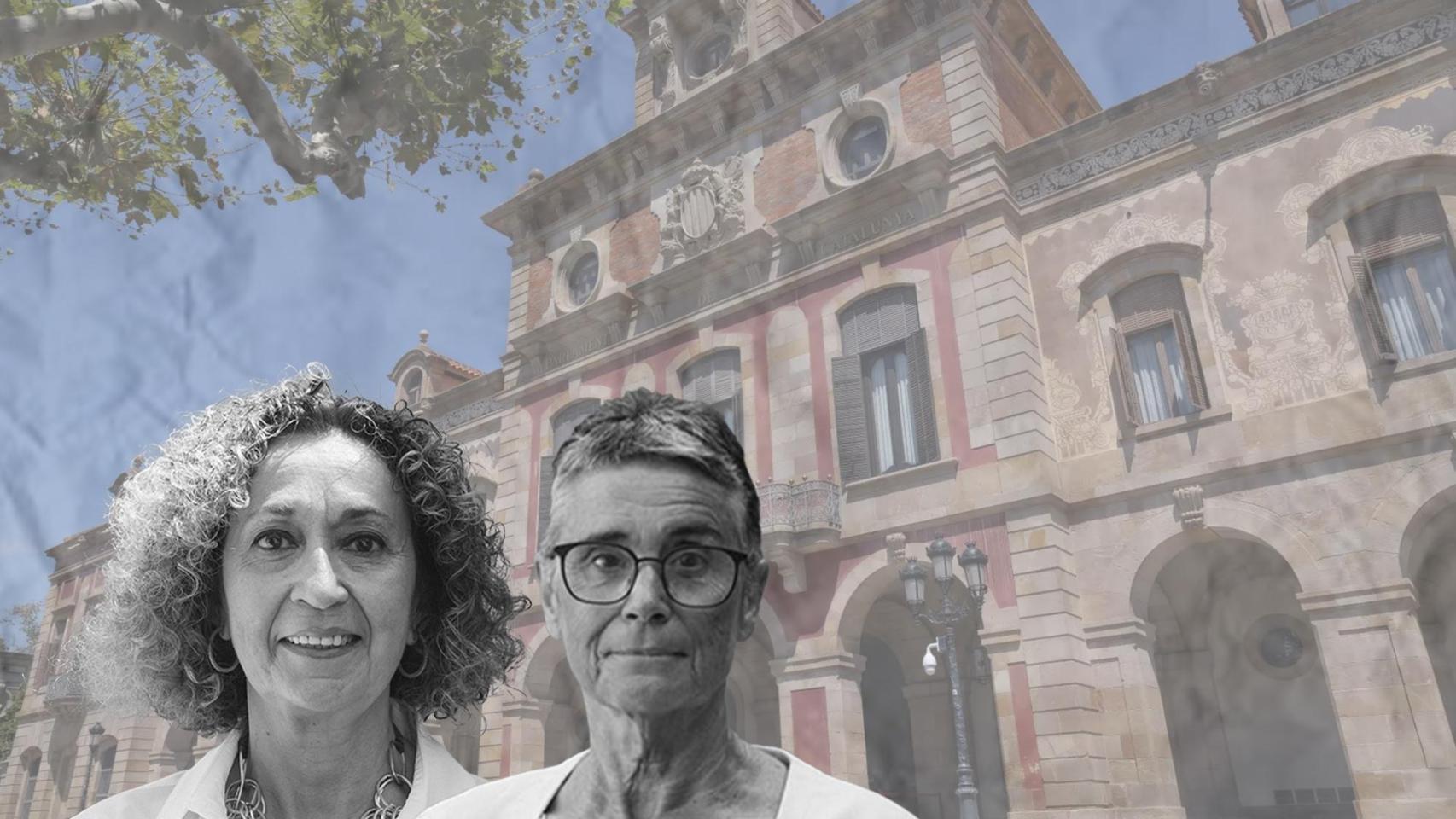 La diputada de ERC, Ester Capella i Farré, y la 'consellera' de Salud, Olga Pané, con el Parlament de fondo