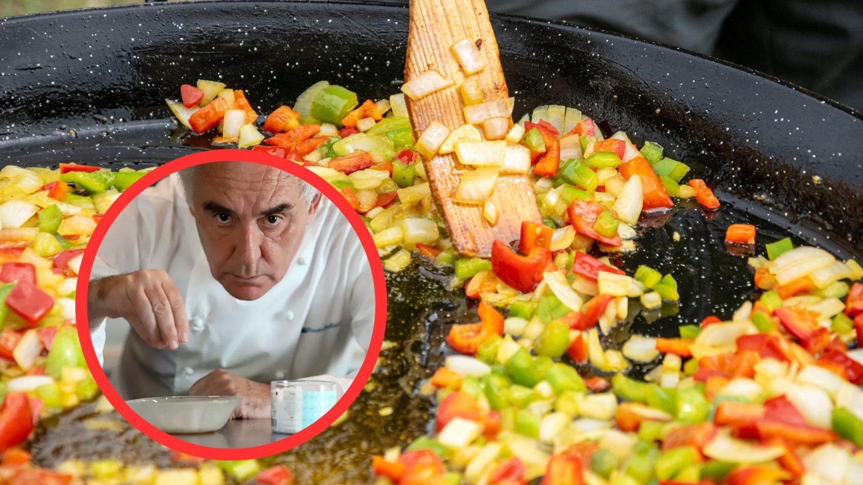 Fotomontaje Ferran Adrià y un sofrito en la sartén