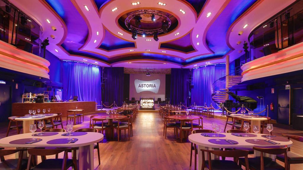 Sala principal del Astoria Deleito Burger Club, el restaurante de Deleito en el Club Astoria de Barcelona