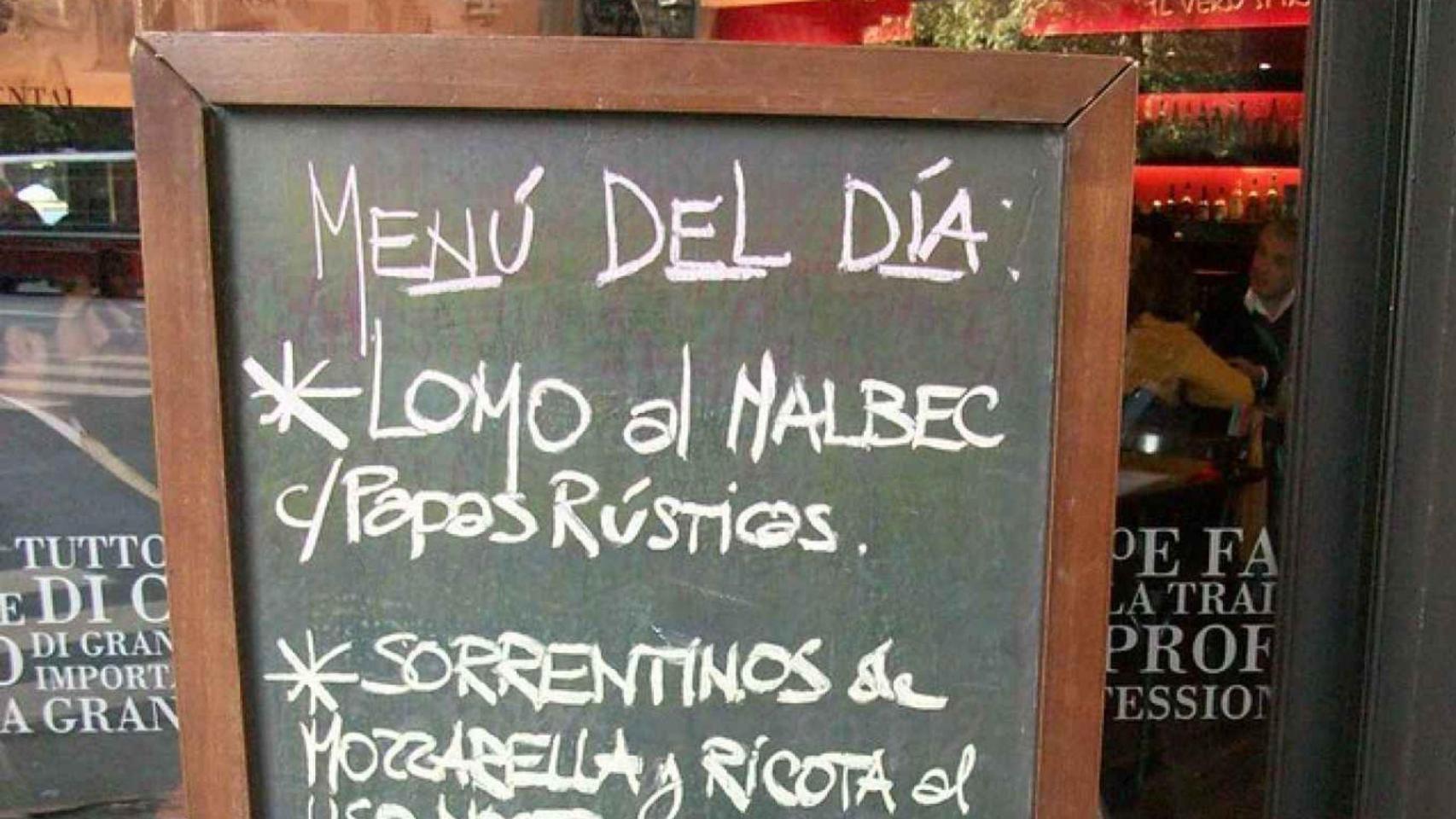 Menú de un bar
