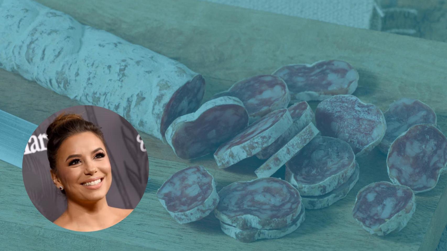 Fotomontaje de Eva Longoria sobre una foto de archivo de fuet