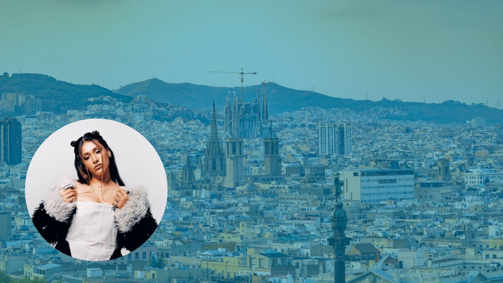 Montaje de Lia Kali con Barcelona de fondo