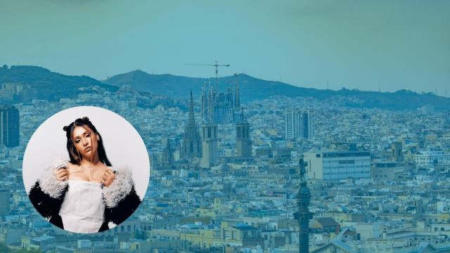 Montaje de Lia Kali con Barcelona de fondo