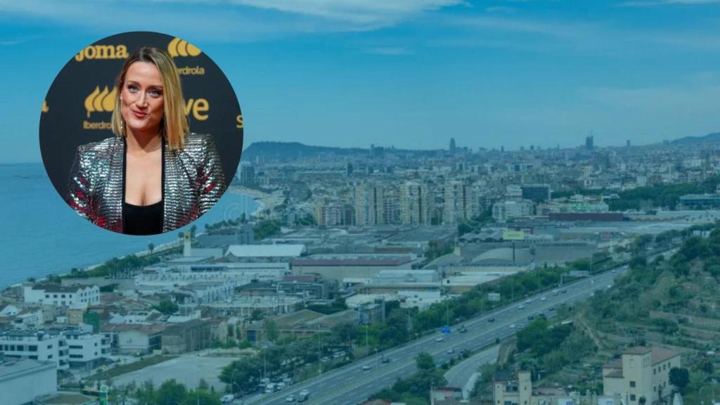 Montaje de Mireia Belmonte con Badalona de fondo