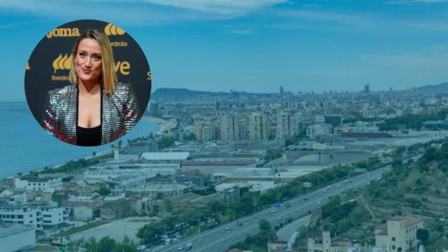 Montaje de Mireia Belmonte con Badalona de fondo
