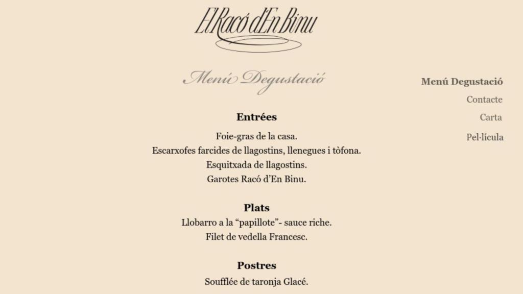 Menú de El Racó d'En Binu