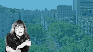 Un fotomontaje de una imagen de Isabel Coixet sobre una panorámica del paseo de Gràcia de Barcelona