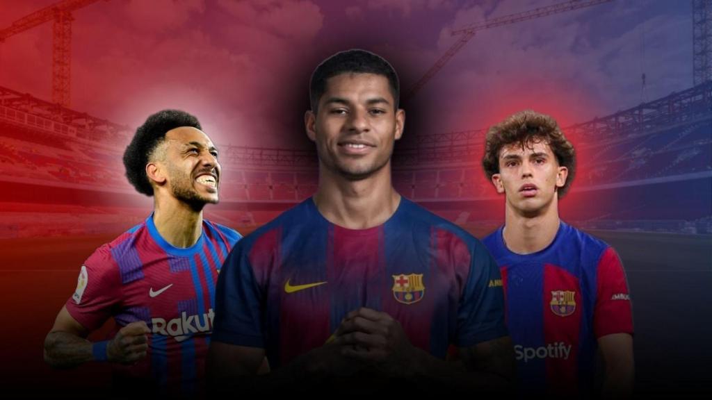 Aubameyang, Rashford y Joao Félix en un montaje