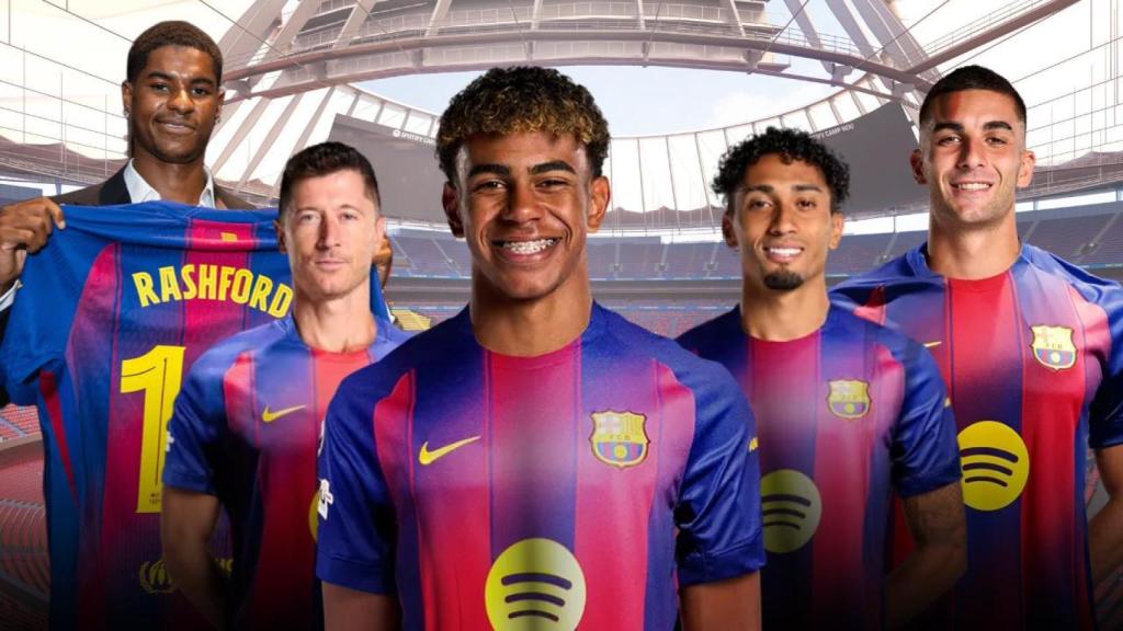 Rashford, Lewandowski, Lamine Yamal, Raphinha y Ferran en un fotomontaje