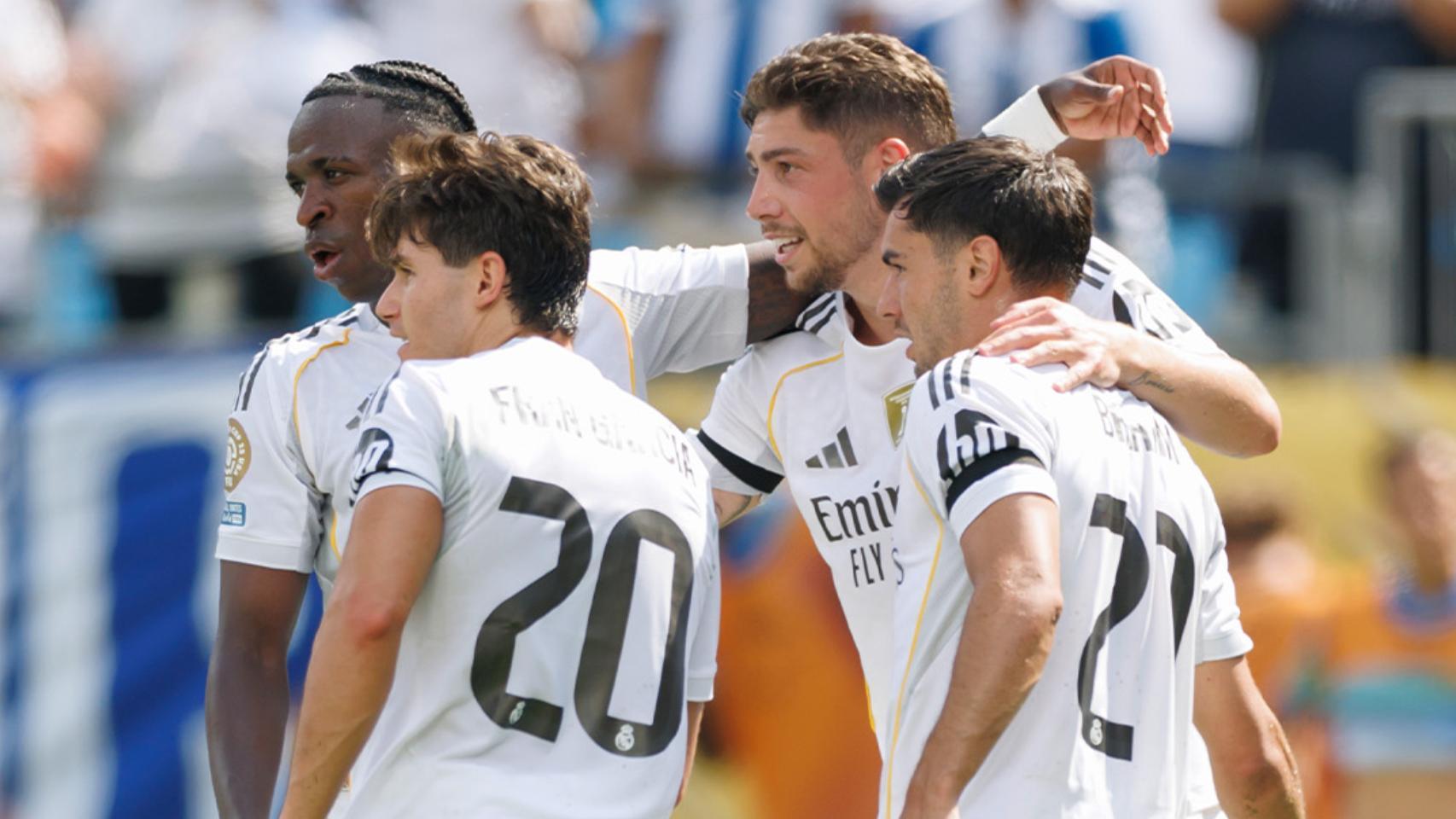 Los futbolistas del Real Madrid festejan un gol en el Mundial de Clubes