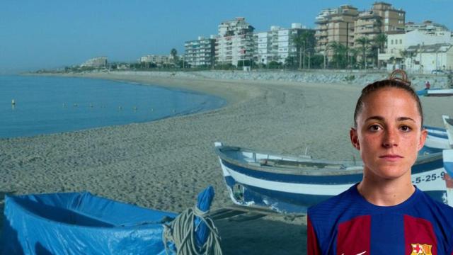Montaje de Ona Batlle con su pueblo de fondo