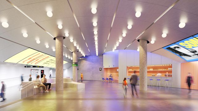 Interior de la futura estación de metro del DHub de Barcelona