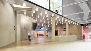 Interior de la futura estación de metro del DHub de Barcelona
