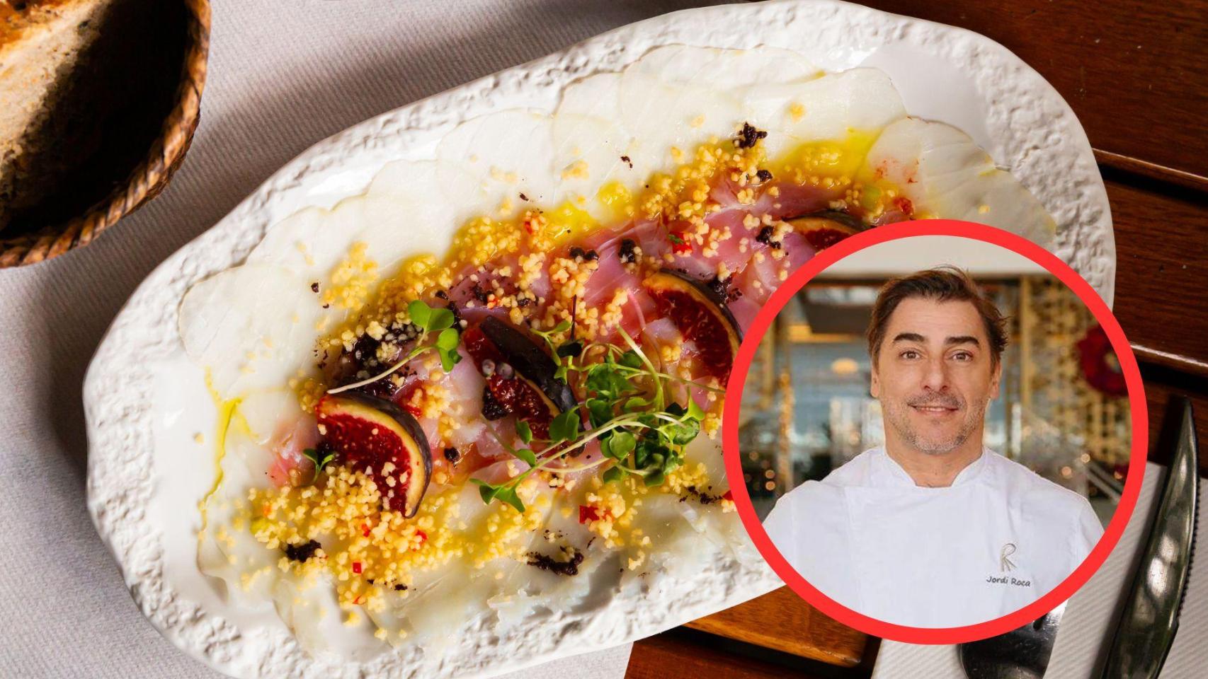 Fotomontaje carpaccio de higos y Jordi Roca