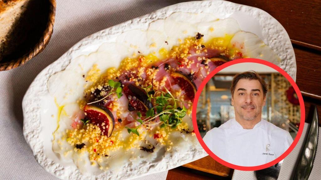 Fotomontaje carpaccio de higos y Jordi Roca