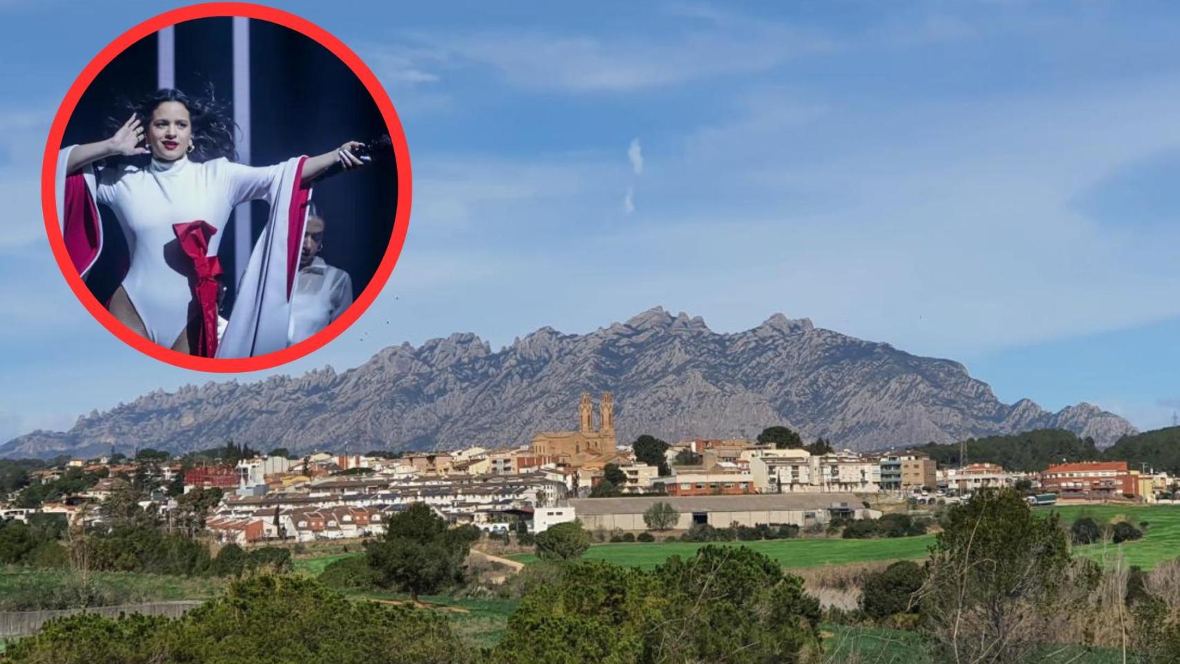 Fotomontaje de Rosalía y el pueblo donde creció