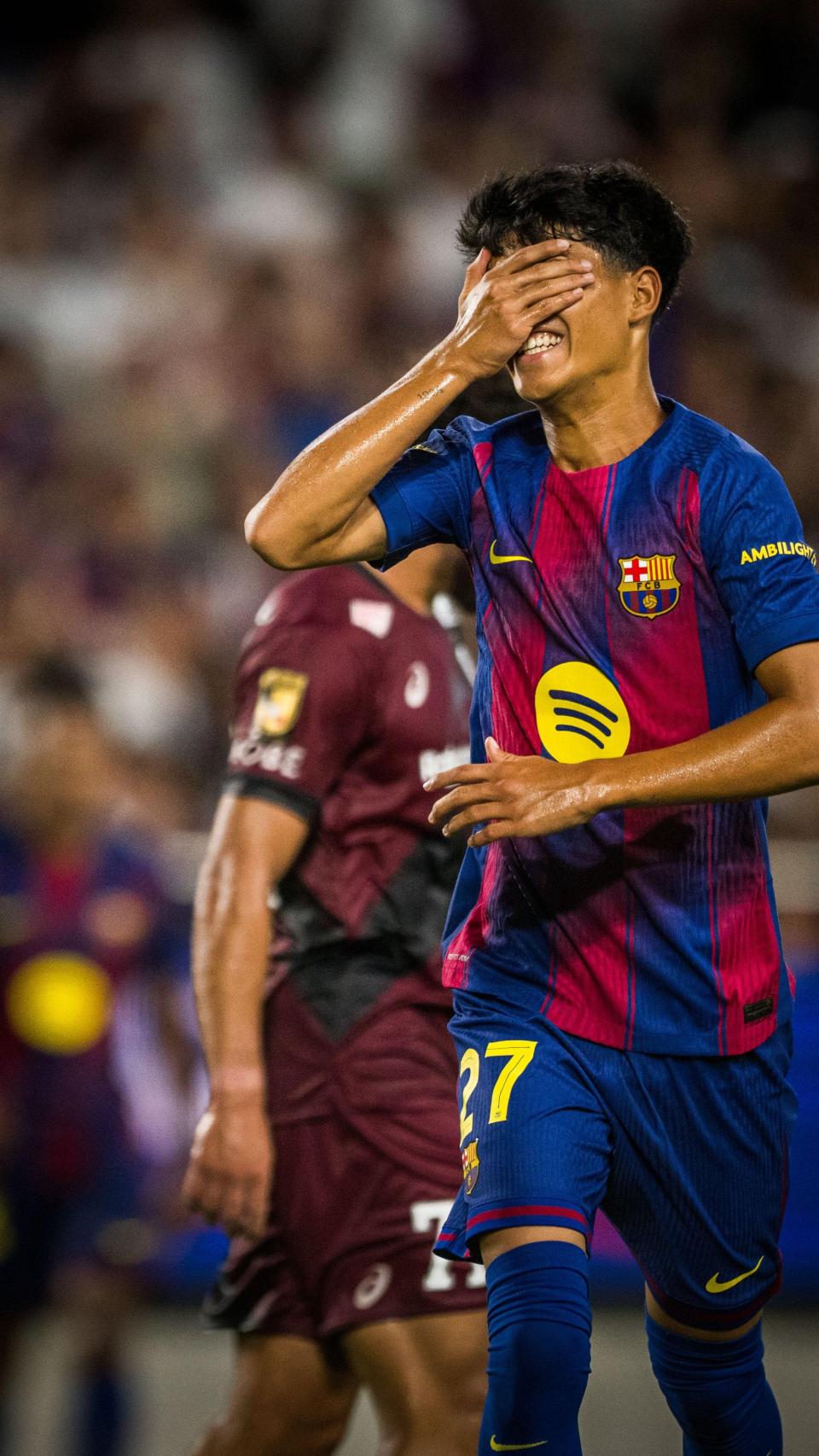 Dro Fernández celebra su gol con el Barça en pretemporada