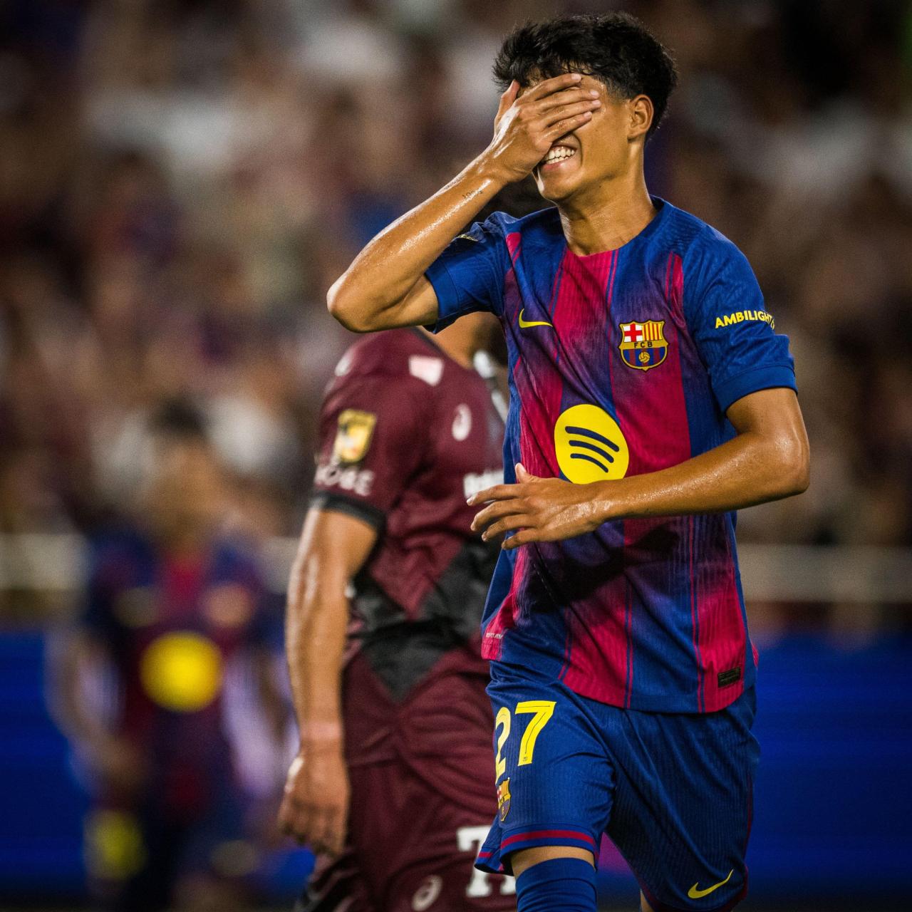 Dro Fernández celebra su gol con el Barça en pretemporada