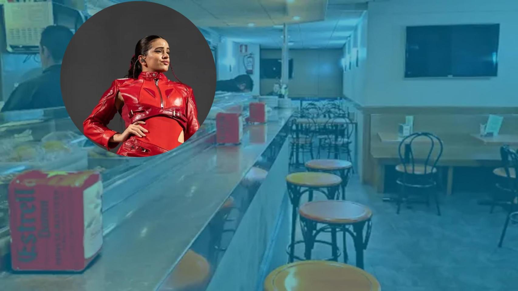 Montaje del restaurante y de Rosalía en Barcelona