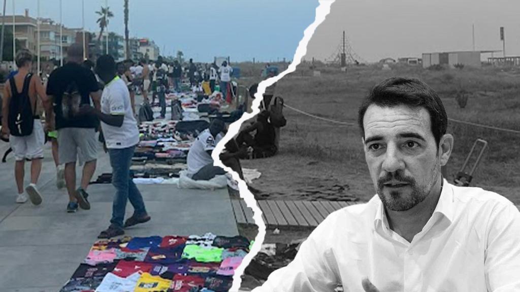 Fotomontaje de Manu Reyes sobre el paseo marítimo de Castelldefels, donde se practica el top manta