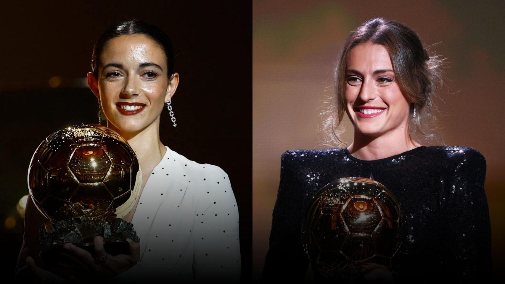 Aitana Bonmatí y Alexia Putellas con sus Balones de Oro en un montaje