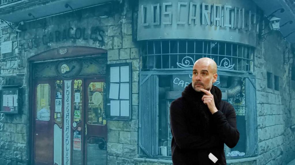 Montaje de Pep Guardiola y el restaurante de Los Caracoles