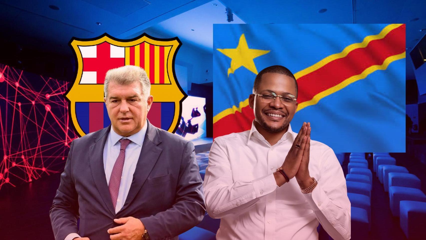 El presidente del Barça, Joan Laporta, y el Ministro de Deportes de República Democrática del Congo, Didier Budimbu, en un fotomontaje