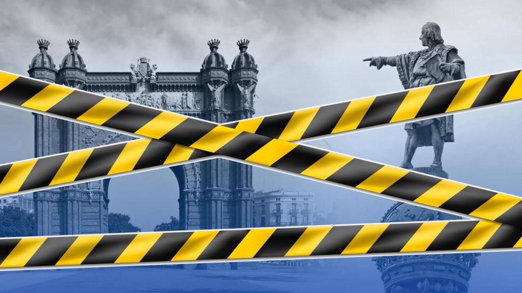 Fotomontaje del monumento a Colón y el Arco de Triunfo de Barcelona