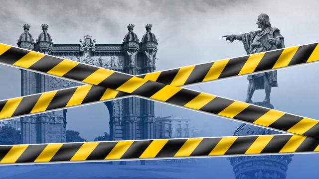 Fotomontaje del monumento a Colón y el Arco de Triunfo de Barcelona