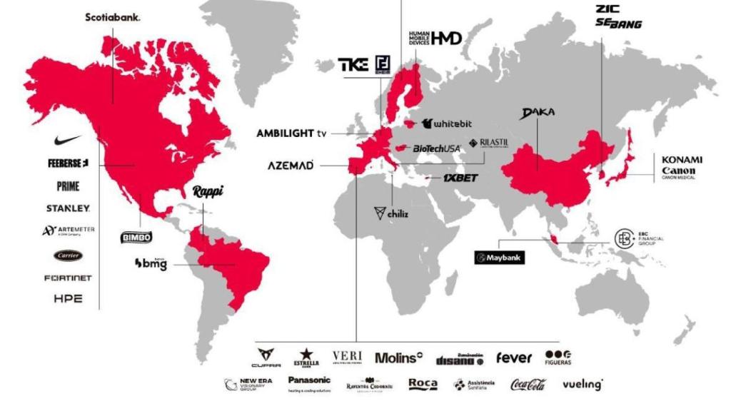Los 44 patrocinadores del Barça, distribuidos en un mapamundi
