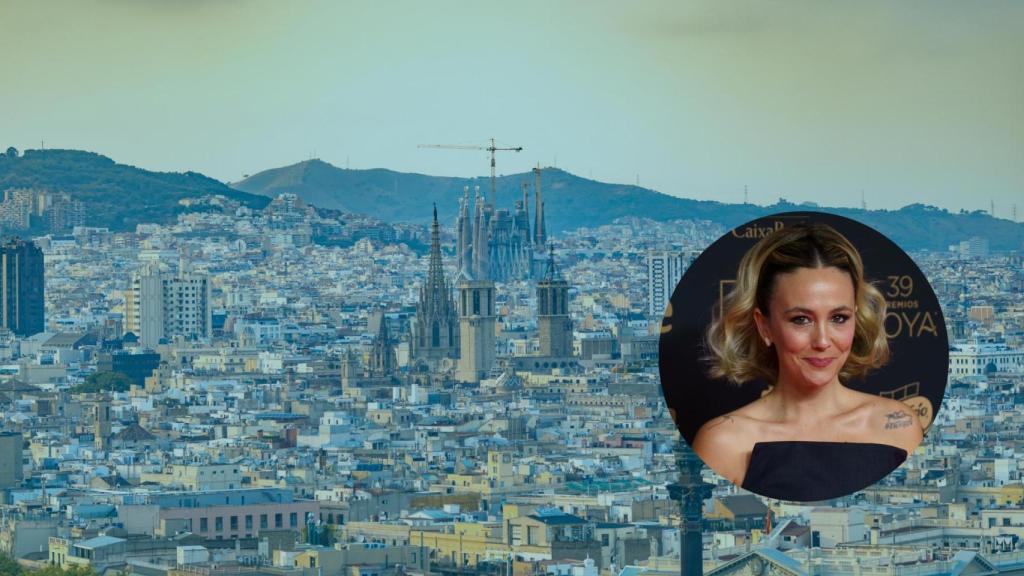 Montaje de Rigoberta Bandini con Barcelona de fondo