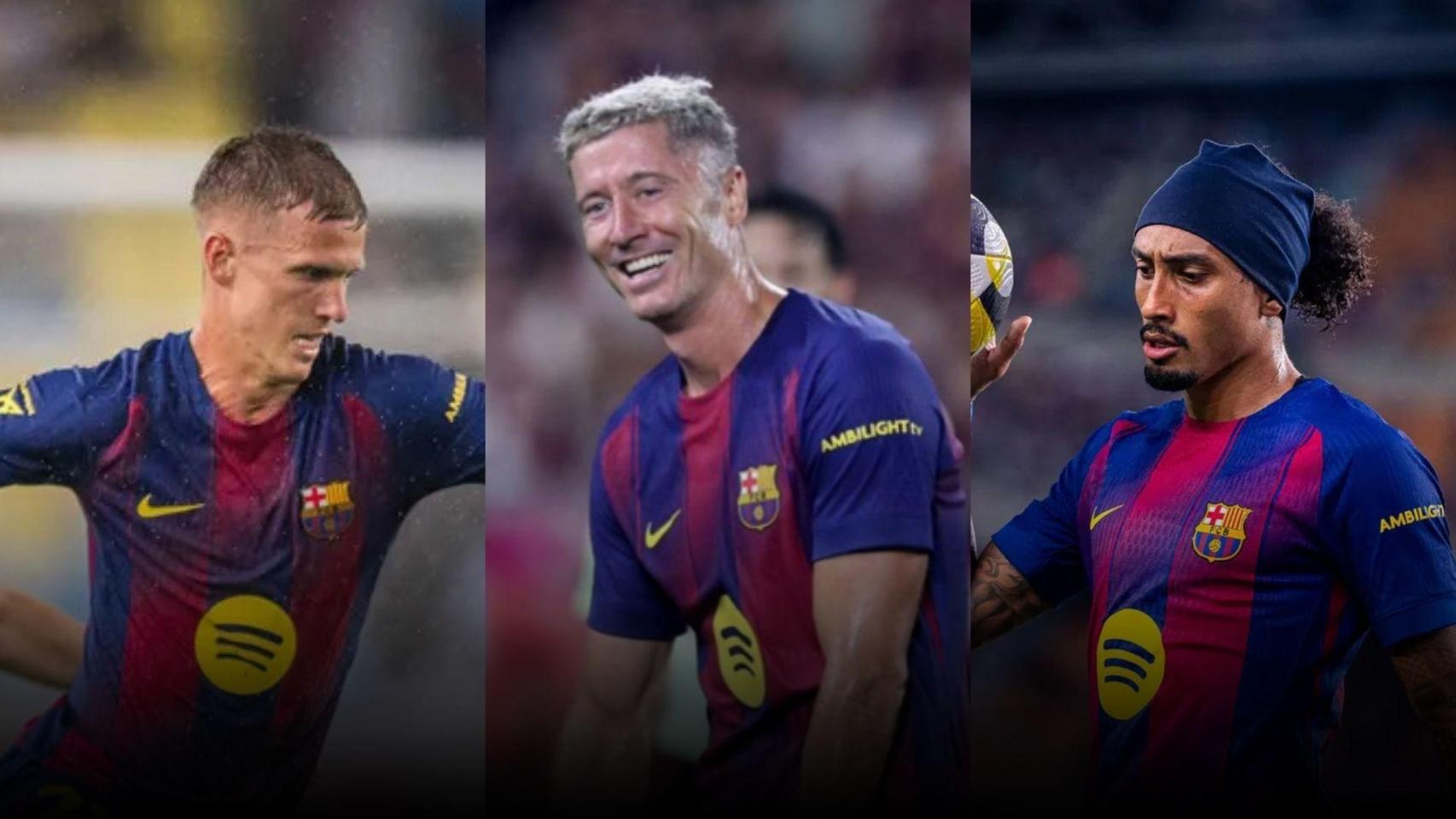 Dani Olmo, Raphinha y Lewandowski en un montaje