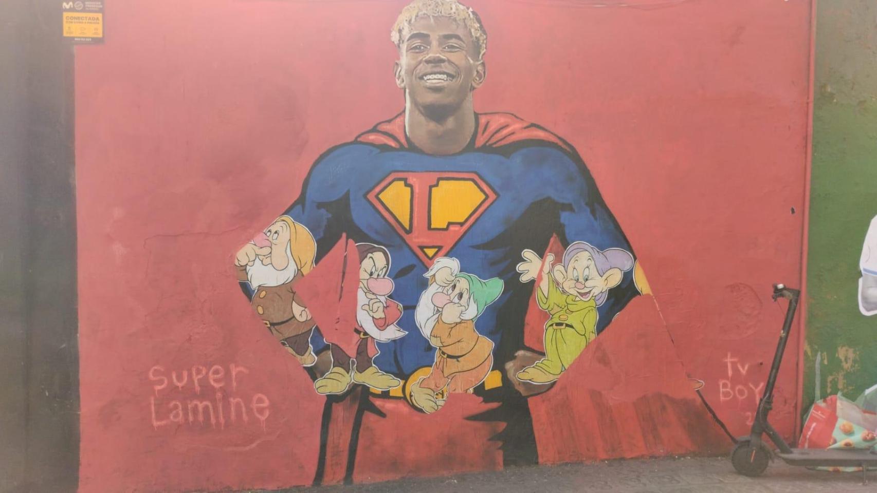 El mural vandalizado de Lamine Yamal en Barcelona