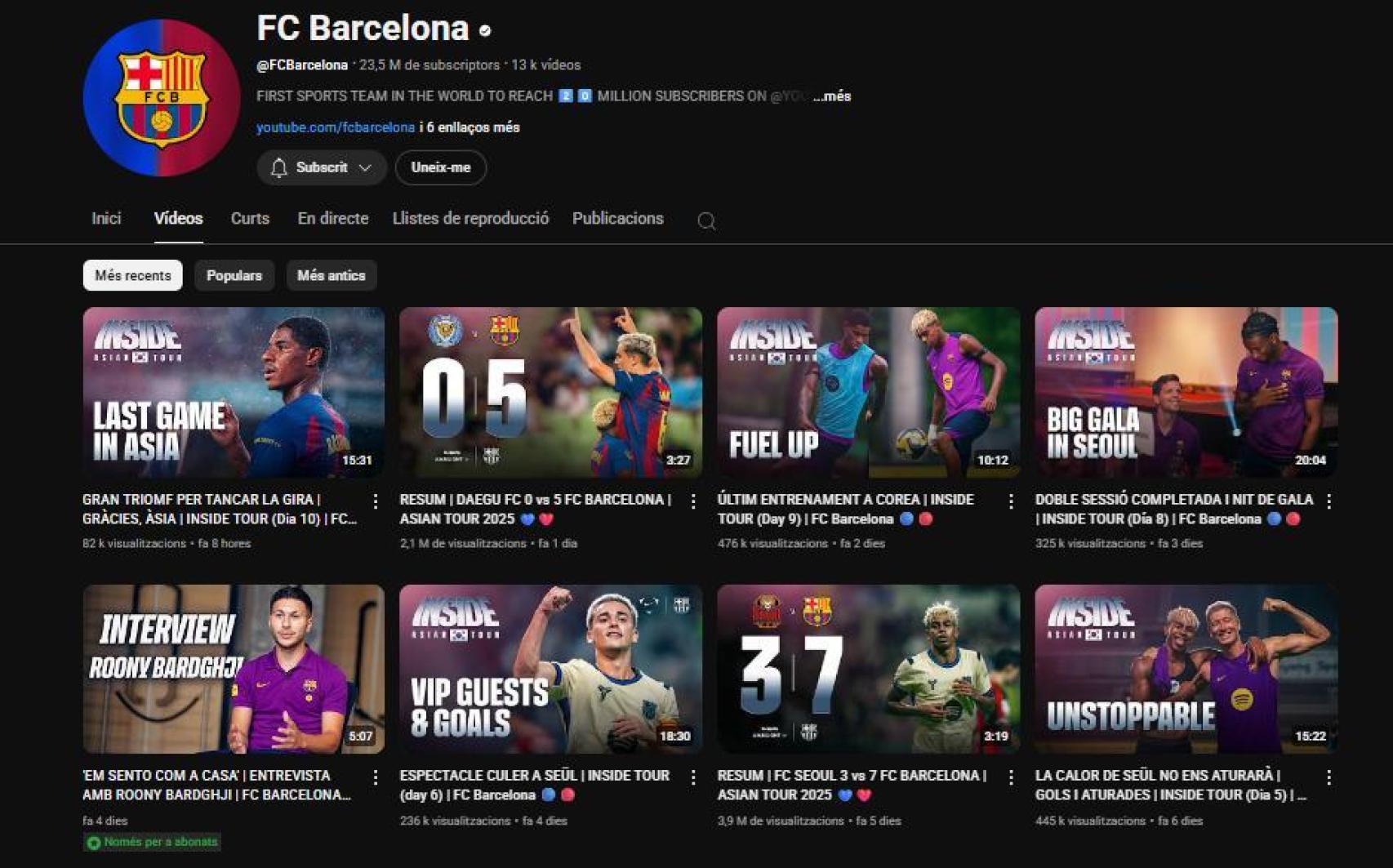 El canal de Youtube del Barça