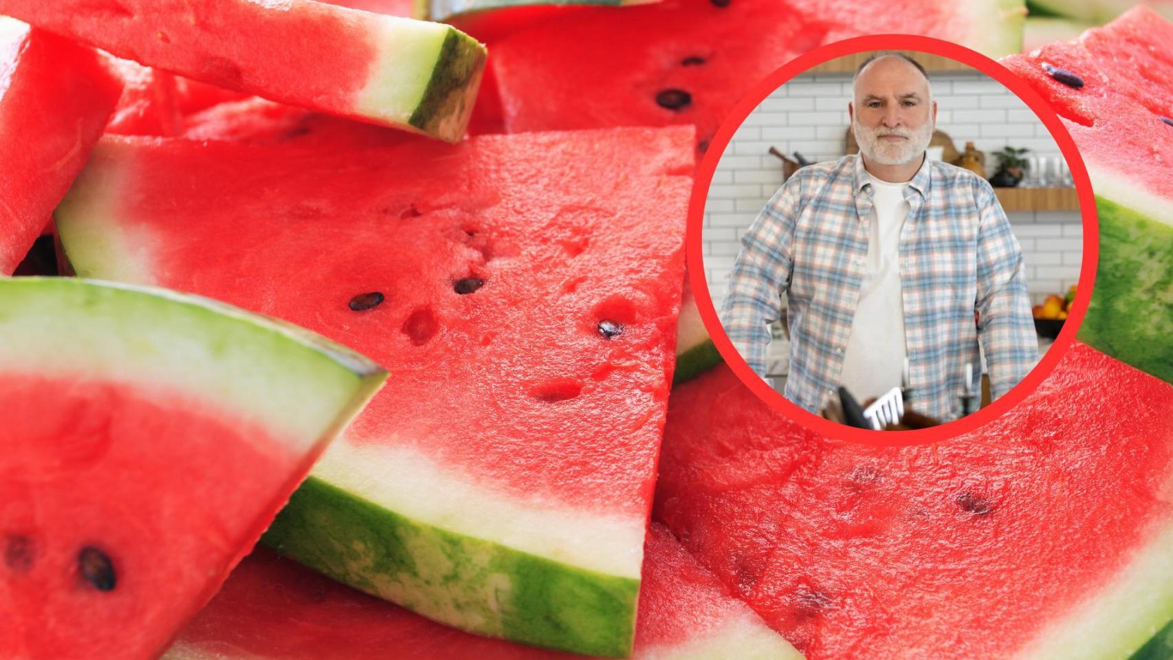 Fotomontaje del chef José Andrés e imágenes de sandías