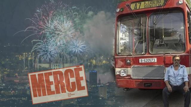 Fotomontaje de Barcelona durante la Mercè y el bus de la película 'El 47'