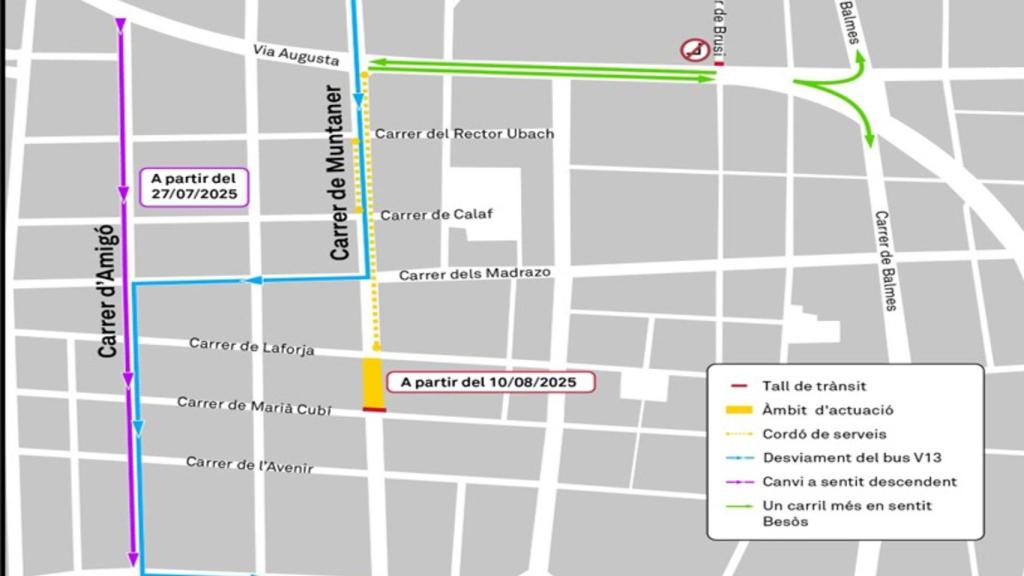Plano de la zona afectada por el corte de la L8
