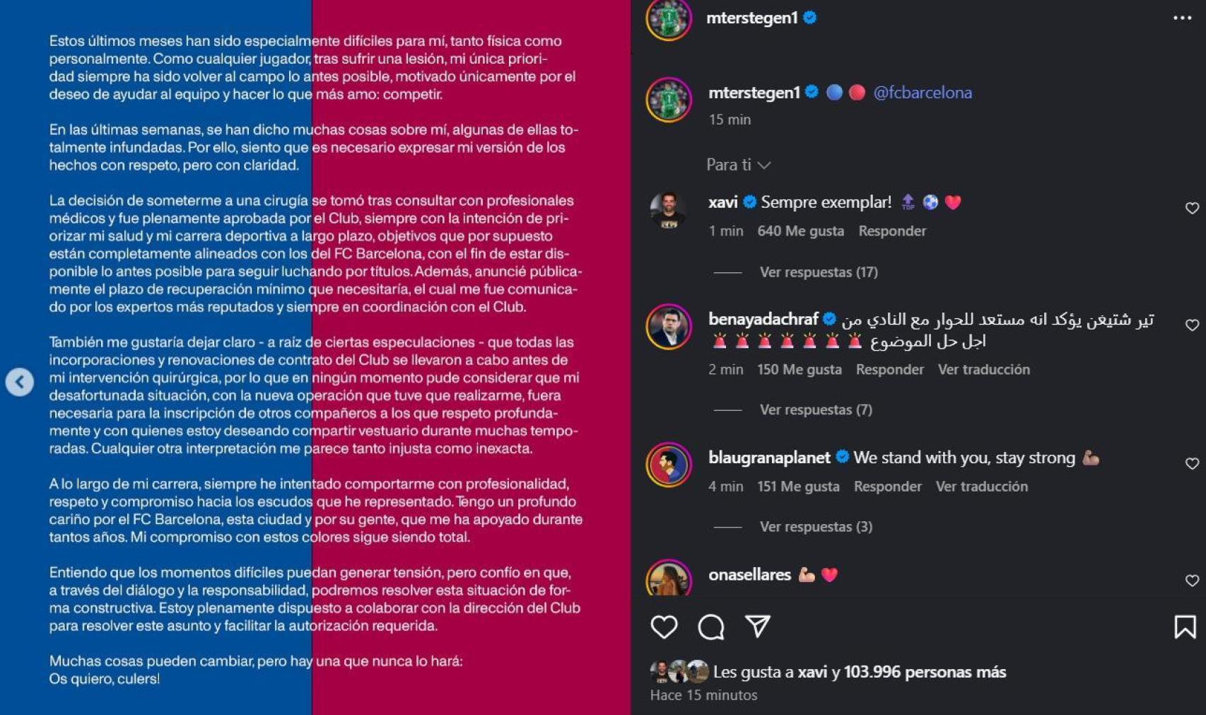 El comentario de Xavi Hernández en el comunicado de Marc-André Ter Stegen