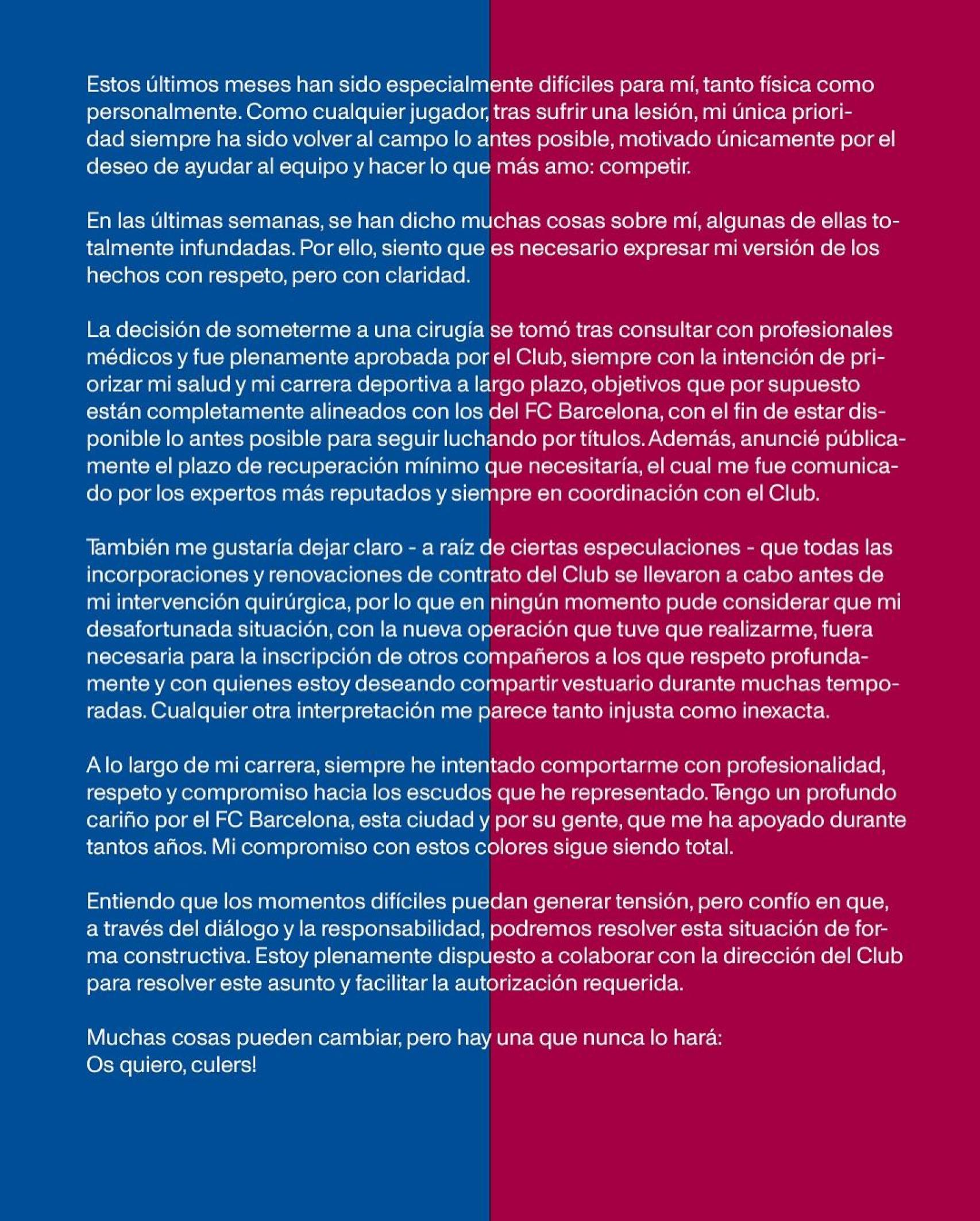 Comunicado de Ter Stegen tras dejar de ser capitán del Barça