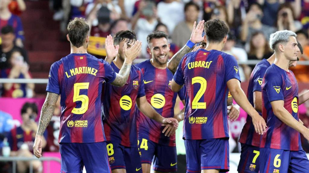 El Barça celebra un gol contra el Vissel Kobe