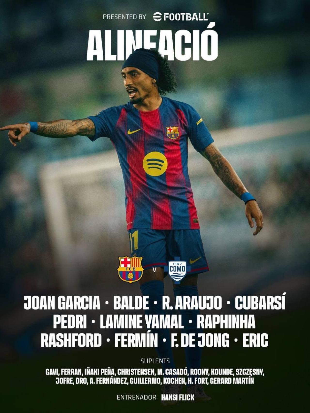 El once inicial del Barça para el Gamper contra el Como 1907