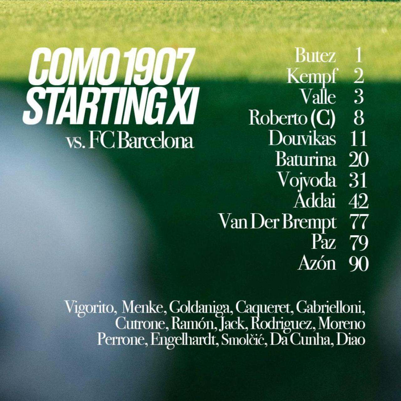 El once inicial de Como 1907 en el Gamper 2025