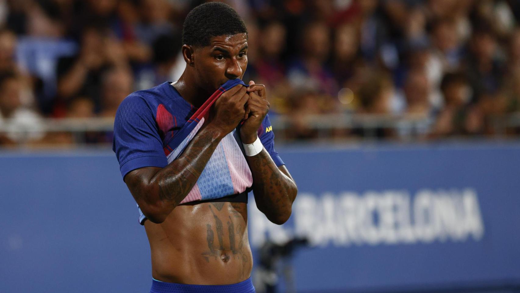 Marcus Rashford, durante el Barça-Como