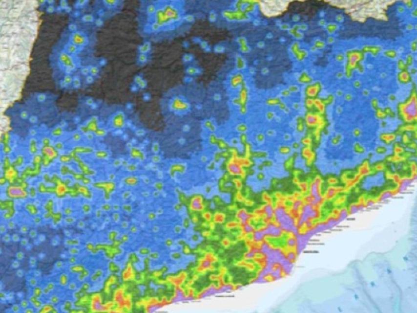 Mapa de contaminación lumínica de Cataluña