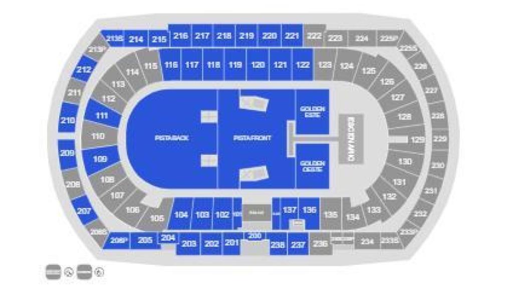 Las secciones agotadas (en blanco) del Lluís Companys para el concierto de Post Malone