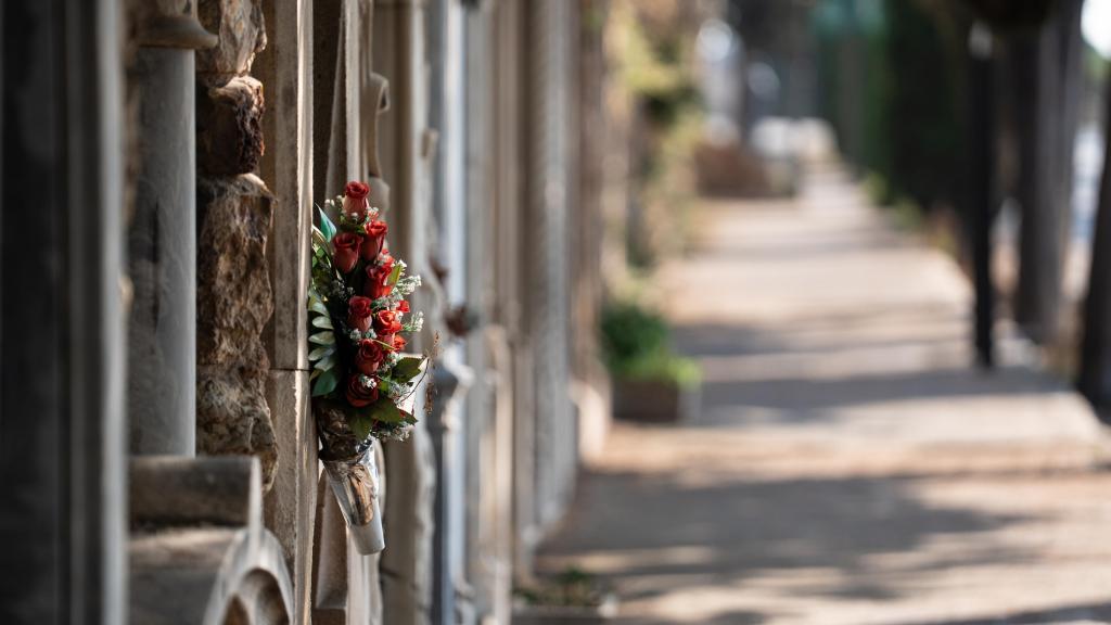 Imatge d'arxiu d'unes flors en un nínxol d'un cementiri